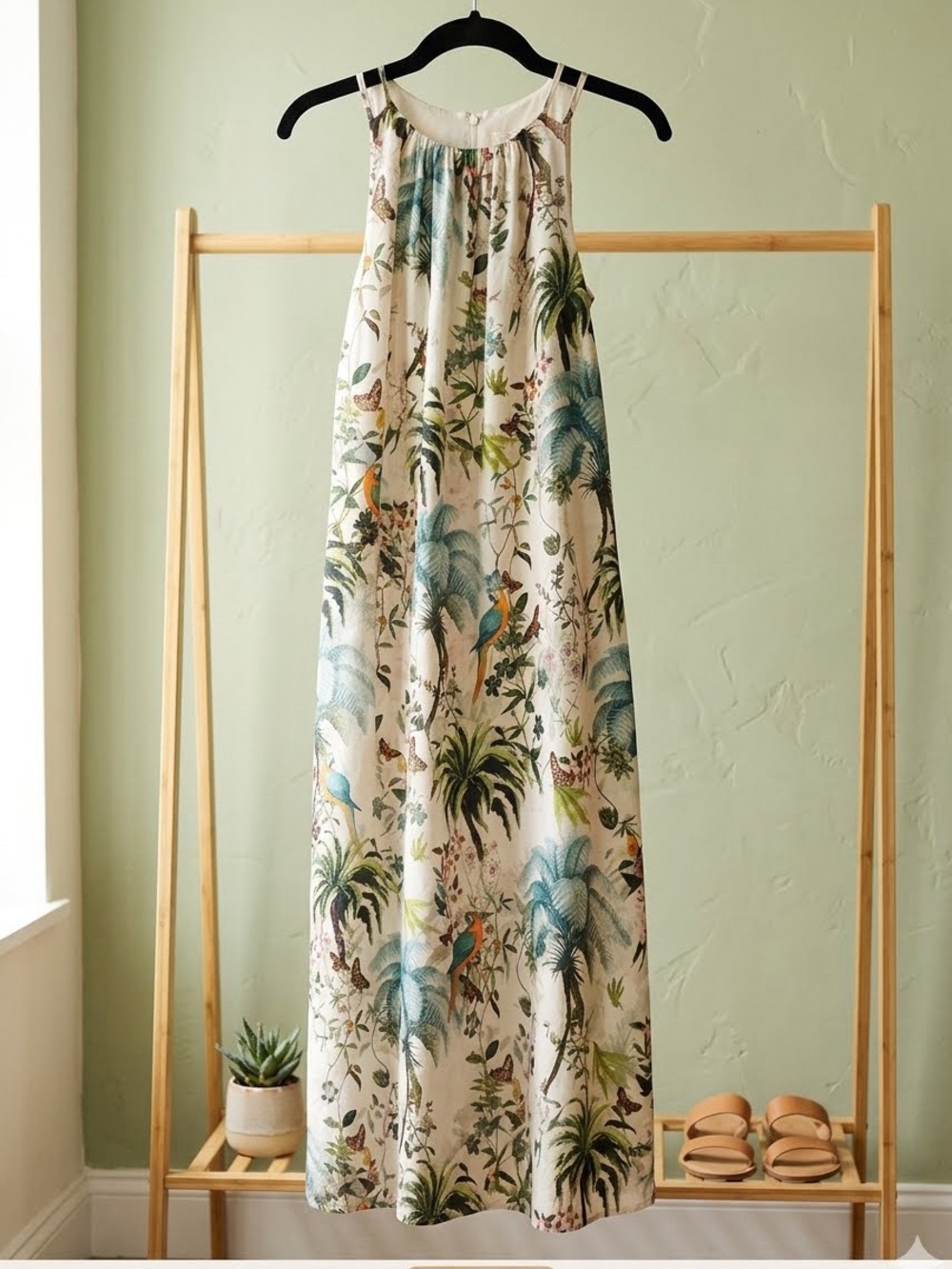 H&M Tropical Parrot & Palm Tree Print Halter Maxi Dress - Size 2